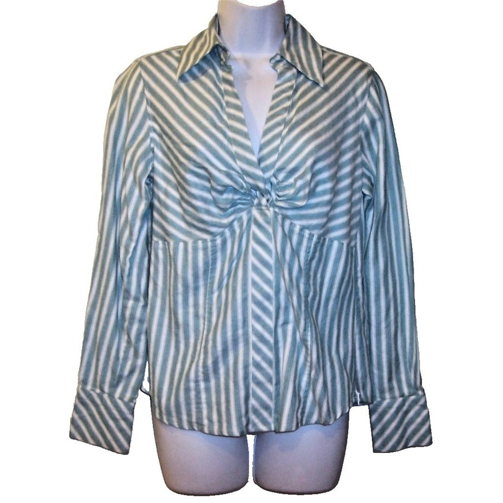 Ann Taylor Loft Womens Top 6 Striped Long Sleeve Tie Front Casual Office Career
